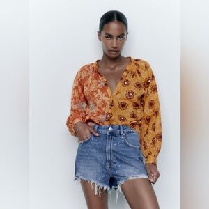 Zara embroidered printed blouse | size xs